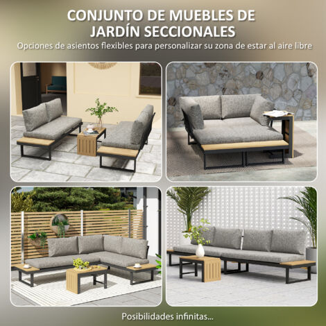 Outsunny Conjunto De Jardín 3 Piezas | 2 Sofás De 2 Plazas Y Mesa Central, Aluminio Y Cojines Gris