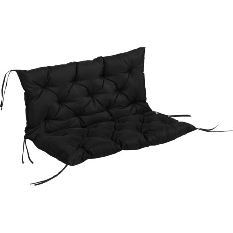 Outsunny cojín para banco con respaldo cojín de palet de 2 plazas cojín de columpio cojín de jardín con 6 cordones de fijación 100x98x8 cm negro