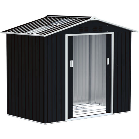 Outsunny caseta de jardín exterior 2,42 m² 213x130x185 cm con base de refuerzo sin suelo 2 puertas correderas y 4 ventanas gris oscuro