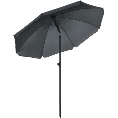 Outsunny sombrilla de playa grande Ø180 cm sombrilla de terraza exterior con ángulo ajustable protección UV50+ impermeable mástil de Ø32 mm gris (1/5)