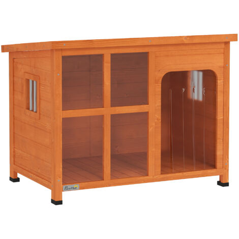 PawHut caseta para perros exterior casa para perros pequeños medianos con techo asfáltico abatible base extraíble 90x62x71 cm madera natural