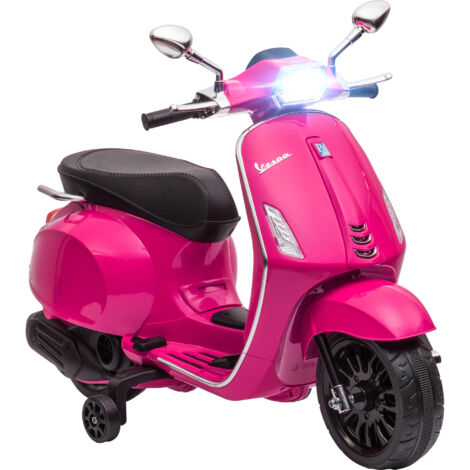 Moto eléctrica para niños de +3 años con licencia vespa moto de batería para niños 6V con USB MP3 luz LED radio FM velocidad 3 km/h carga 35 kg rosa
