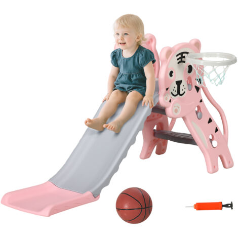 AIYAPLAY tobogán infantil 3 en 1 tobogán para niños de 18 a 36 meses con 2 escaleras 1 canasta de baloncesto y patrón de tigre 133x60x70 cm (1/5)