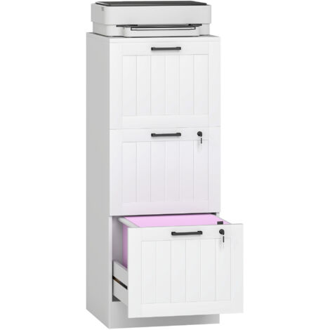 HOMCOM cajonera de oficina mueble archivador con 3 cajones cajonera para escritorio con rieles colgantes ajustables 40x40x101 cm blanco