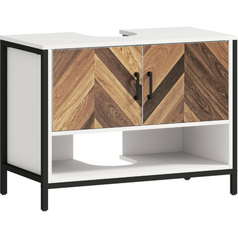 HOMCOM mueble bajo lavabo mueble de lavabo con pie on 2 puertas y compartimento abierto para lavabo con o sin pedestal 80x40x60 cm crema y nogal