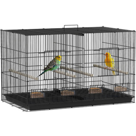 PawHut jaula para pájaros con divisor pajarera con 4 comederos 4 perchas y bandeja extraíble jaula para loros canarios periquitos 94x57x57 cm negro