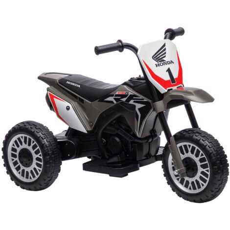 Moto eléctrica con licencia Honda CRF450RL para niños de +18 meses con velocidad 3 km/h bocina y sonido de arranque carga 25 kg 71x40,5x43,5 cm gris