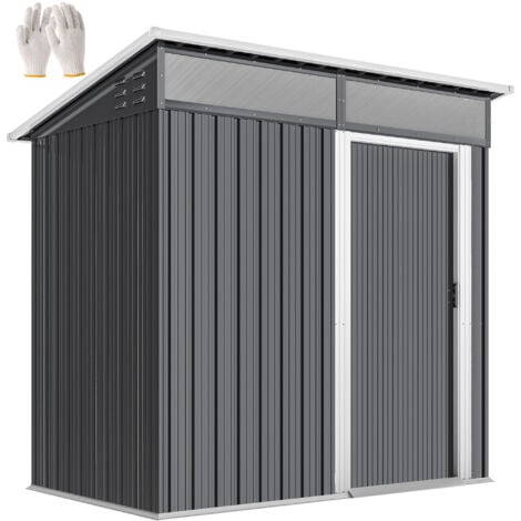 Outsunny caseta de jardín exterior 1,9m² 195x122x182 cm con base refuerzo (suelo no incluido) puerta corredera ventanas gris oscuro