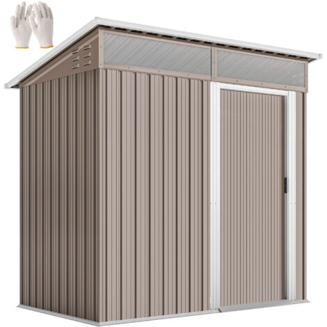 Outsunny caseta de jardín exterior 1,9m² 195x122x182 cm con base refuerzo (suelo no incluido) puerta corredera ventanas marrón