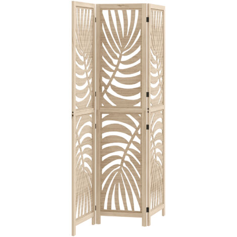 HOMCOM biombo de 3 paneles separador de ambientes plegable 120x170 cm con estampado de hojas de palma tropical para salón dormitorio oficina natural