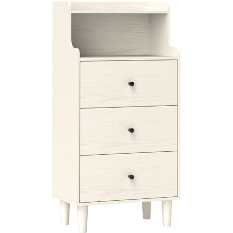 HOMCOM cómoda con 3 cajones cómoda de dormitorio estrecha con Estantes Abiertos Anti-vuelco Cajonera Alta para Salón Pasillo 47x29x95cm Blanco Veteado