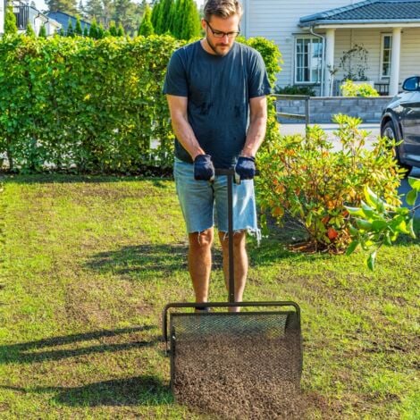 Outsunny esparcidor de compost 75L 70x40x112 cm esparcidor de abono para césped con asa ajustable cesto de malla para cuidado de césped negro