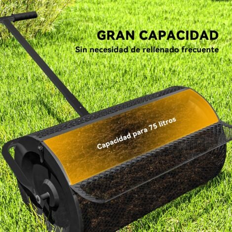 Outsunny esparcidor de compost 75L 70x40x112 cm esparcidor de abono para césped con asa ajustable cesto de malla para cuidado de césped negro