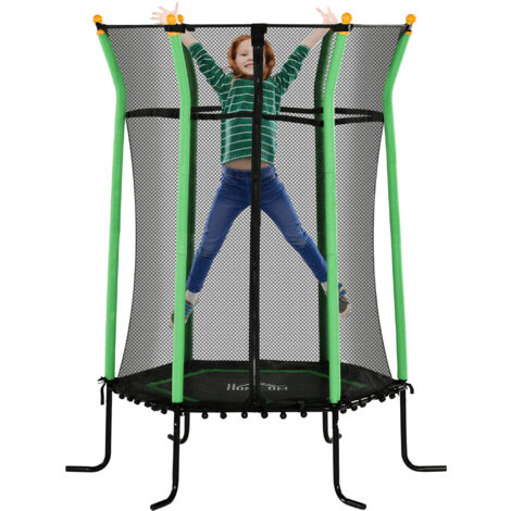 HOMCOM cama elástica infantil de jardín Ø163,5 cm trampolín para niños de +3 años con red de seguridad y marco de acero carga 50 kg negro y verde
