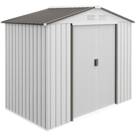 Outsunny caseta de jardín 213x130x185 cm cobertizo metálico de exterior para almacenamiento de herramientas con 2 puertas correderas y 4 ventanas