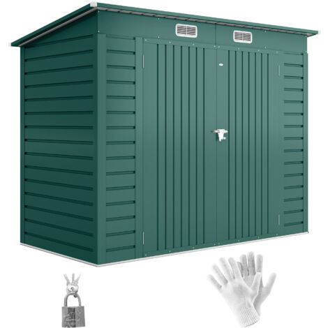 Outsunny caseta de jardín exterior 2,7m² 249x121x183 cm cobertizo de jardín exterior con doble puerta 2 ventilaciones y pestillo verde