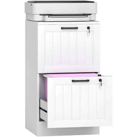 HOMCOM cajonera de oficina mueble archivador con 2 cajones cajonera para escritorio con cerraduras rieles colgantes ajustables 40x40x71 cm blanco