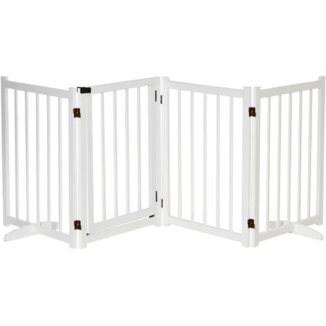 PawHut barrera para perros plegable valla para perros de 4 paneles con puerta barrera de seguridad para escaleras pasillos 237,5x36x80 cm blanco