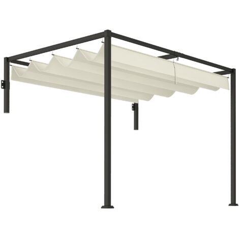 Outsunny pérgola con techo retráctil pérgola de pared 3x2 m cenador con tela de poliéster resistente al agua pabellón para jardín exterior crema