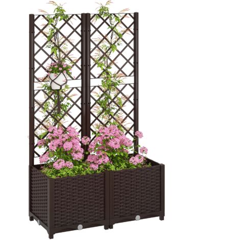 Outsunny jardinera con enrejado de PP con drenaje y amplio espacio para plantas trepadoras macetero con soporte para jardín 80x40x135 cm marrón (1/5)