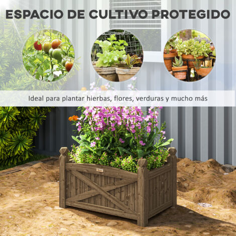 Jardinera De Madera De Acacia Maciza 25x25x25 Cm - Para Terraza, Huerto Urbano, Exterior, Con Bolsa No Tejida, Requiere Montaje