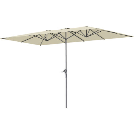 Outsunny sombrilla doble 4,5x2,6 m sombrilla terraza exterior con manivela poste de aluminio impermeable y protección UV50+ para terraza playa crema