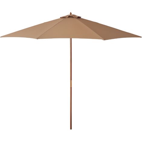 Outsunny sombrilla terraza exterior Ø300 cm con sistema de polea techo ventilado y poste desmontable de madera parasol para patio terraza caqui (1/5)