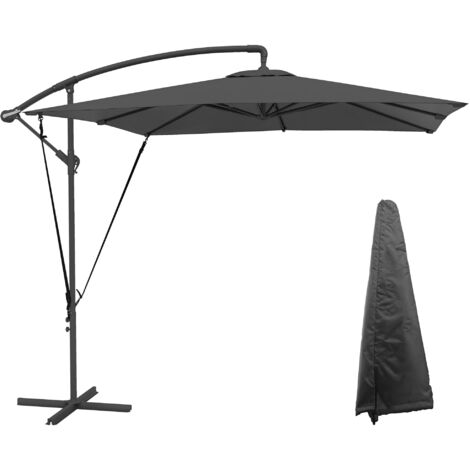 Outsunny parasol excéntrico 247x247 cm con base cruzada manivela funda protectora y cuerda de viento anti-UV 50+ para terraza patio gris oscuro