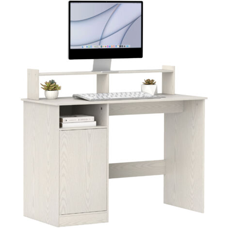 HOMCOM escritorio con estantería moderno con puerta compartimentos abiertos y soporte para monitor para dormitorio hogar oficina 108x50x94 cm crema (1/5)