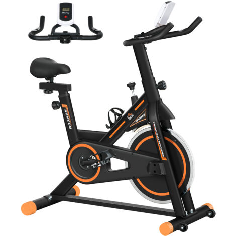 HOMCOM bicicleta estática con volante de inercia 8 kg resistencia ajustable pantalla LCD pulsómetro y asiento ajustable carga 120 kg negro y naranja