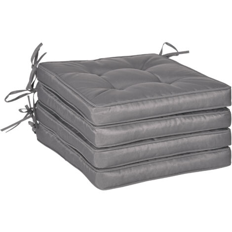 Outsunn conjunto de cojines para sillas de comedor 42x42x5 cm juego de 4 piezas cojines para sillas de jardín con 2 amarres de fijación gris oscuro
