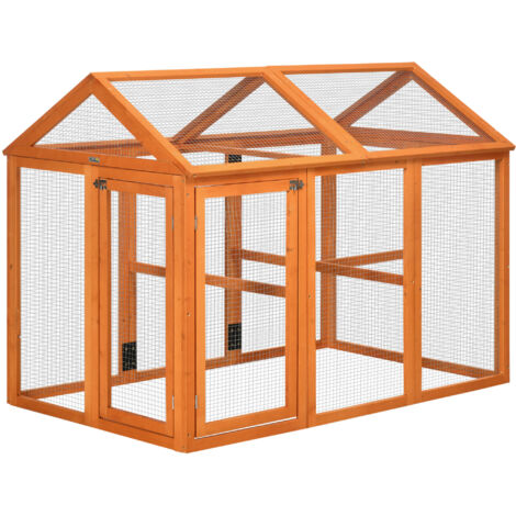 PawHut gallinero para exterior 140x88,5x106 cm gallinero para 1-3 gallinas con 3 perchas marco de madera y 2 puertas con cierre madera natural