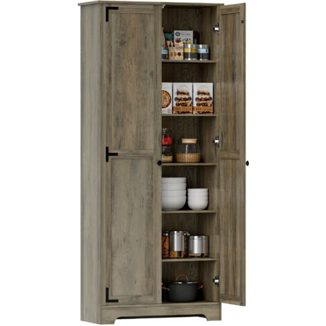 HOMCOM alacena de cocina armario de cocina mueble auxiliar de cocina con 2 puertas y estantes ajustables para comedor 78x31,5x182 cm marrón grisáceo