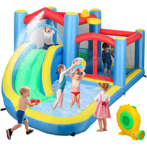 AIYAPLAY castillo hinchable para niños con soplador 5 en 1 con tobogán piscina diana y canasta para exterior interior 385x290x180 cm