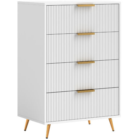HOMCOM cómoda con 4 cajones cómoda de dormitorio moderno con frentes con diseño ondulado anti-vuelco cajonera para salón pasillo 60x40x90 cm blanco (1/5)