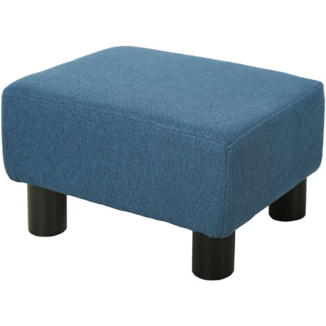 HOMCOM reposapiés salón taburete bajo de tela de lino con asiento acolchado marco de madera patas para sala de estar dormitorio azul oscuro