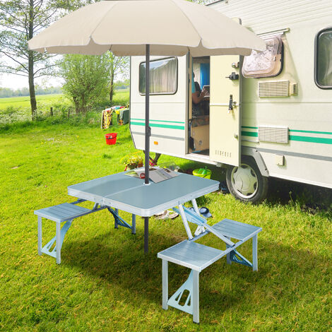 Mesa de camping plegable con 4 asientos acero aluminio
