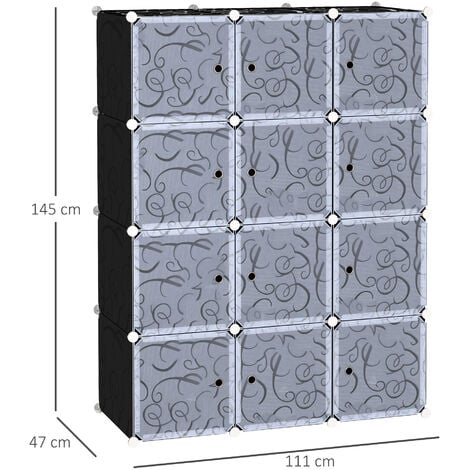 Armario Modular Plástico Estantería 12 Cubos con Puertas Montaje en Bricolaje