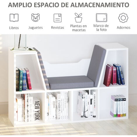 Librería con Asiento 6 Cubo Estantería Original Infantil Zapatero con Cojín