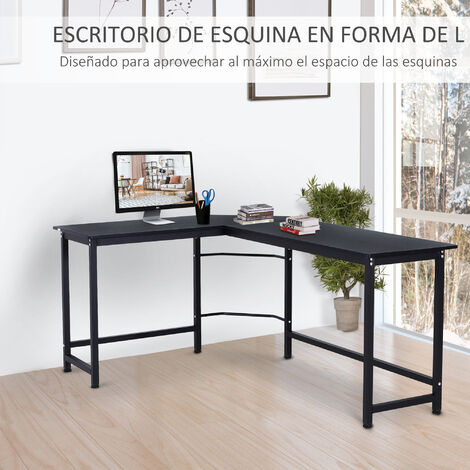 Escritorio en forma de L para el hogar, la oficina, el escritorio, la  esquina, el ordenador, la mesa de metal y madera para ordenador portátil  con