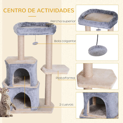 Árbol rascador para gatos de 92 cm torre para gatos mediano con 2 cuevas bola colgante y postes para rascar centro de actividad para gatos gris