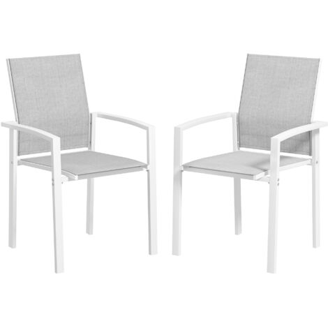Outsunny juego de 2 sillas de jardín exterior sillas terraza exterior apilables con tela transpirable reposabrazos y respaldo 56x58x89 cm gris claro