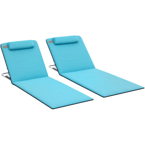 Outsunny conjunto de 2 esterillas de playa plegable esterillas con respaldo reclinable en 5 niveles reposacabezas y bolsa de transporte azul