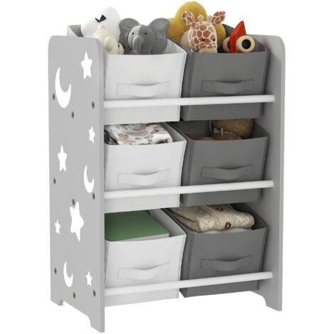 AIYAPLAY estantería infantil para niños de +3 años estantería para juguetes con 6 cajas de tela no tejida para dormitorio guardería 43x30x60 cm gris
