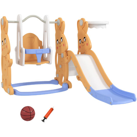 Homasis Tobogán 4 En 1 Con Aro De Baloncesto – Plegable, Para Interior Y Exterior, 3+ Años, Gris