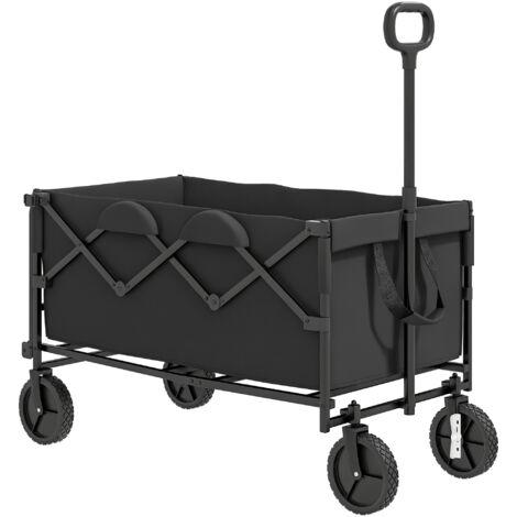 Outsunny carro playa ruedas grandes plegable con mango ajustable puerta trasera expandible carga 100 kg carrito transporte para todo terreno negro