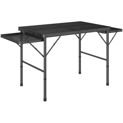 Outsunny mesa plegable camping de aluminio 137x62x67 cm con laterales abatibles altura ajustable encimera metálica de rejilla para acampar playa negro