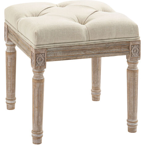 HOMCOM reposapiés de salón taburete bajo vintage otomana con asiento capitoné y patas talladas de madera para recibidor dormitorio 40x40x43 cm beige