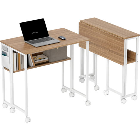 HOMCOM escritorio plegable con ruedas y estante mesa escritorio con bolsillo de almacenaje para casa oficina espacios pequeños 80x50x75 cm natural
