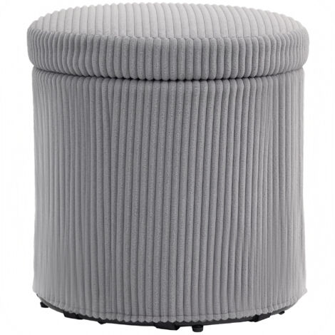 HOMCOM puff almacenaje baúl de almacenaje redondo tapizado en pana asiento acolchado tapa extraíble para pasillo dormitorio salón Ø40x41 cm gris claro